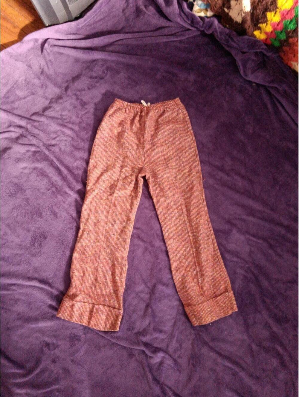 Vintage Woven Size 10 Kids 60s/70s Colorful Pants Elastic Waist Cuffed Retro